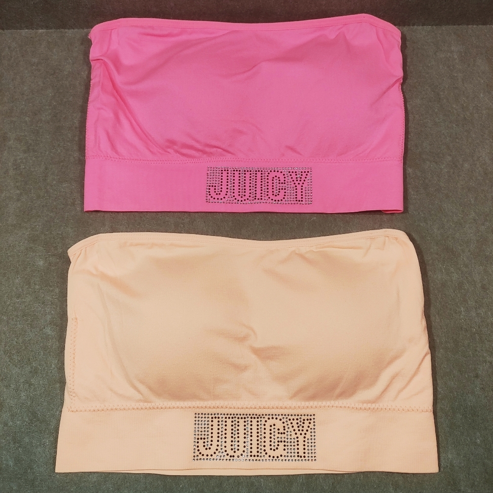 Juicy Couture Rhinestone Logo Strapless Bandeau Bra Set Hot Pink & Peach #2